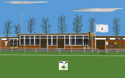 Nico van der Mark; “Illustratie kantine en kleedkamers Lvv De Postduiven”